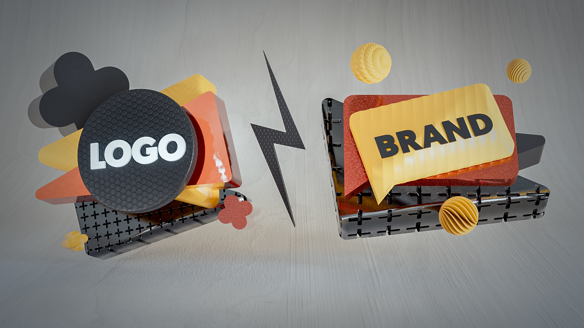 3D illustration of logo vs brand